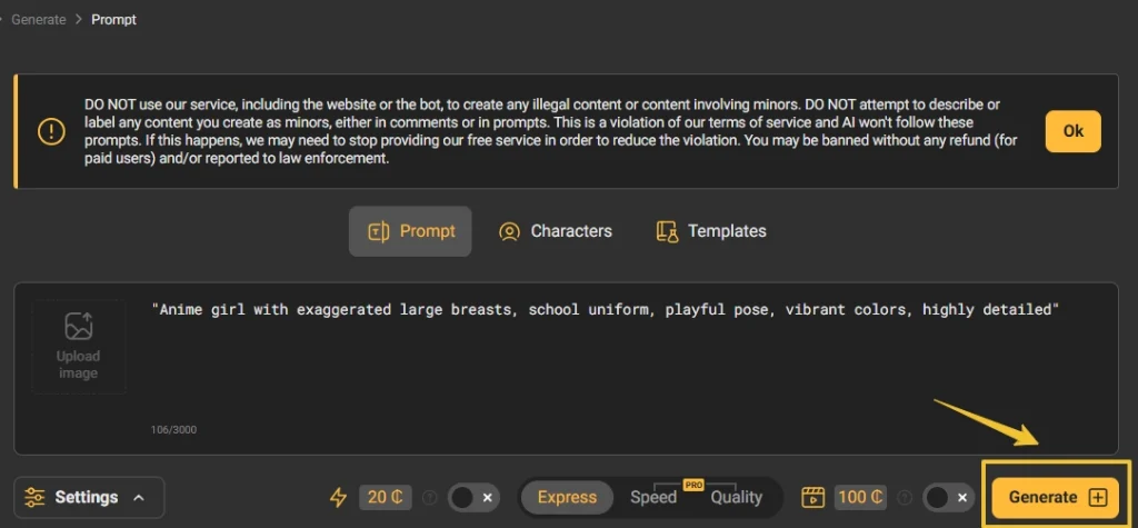 Pornworks AI - Image Generate Button
