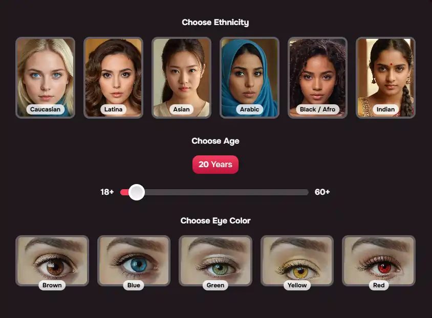 FantasyGF - AI Character Ethnicity , Age and Eye color