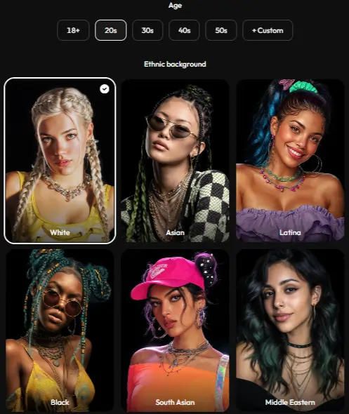 JOI AI – Choose AI Character Age and ethnic background