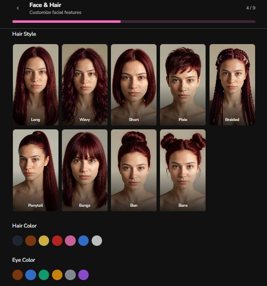 Dondi AI - AI Character Hair Style and Colorof Eye and Hair