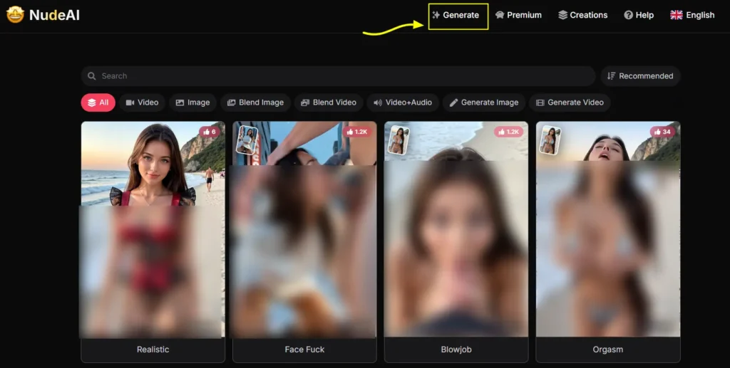 NudeAI Fun - Generate Button on Dashboard