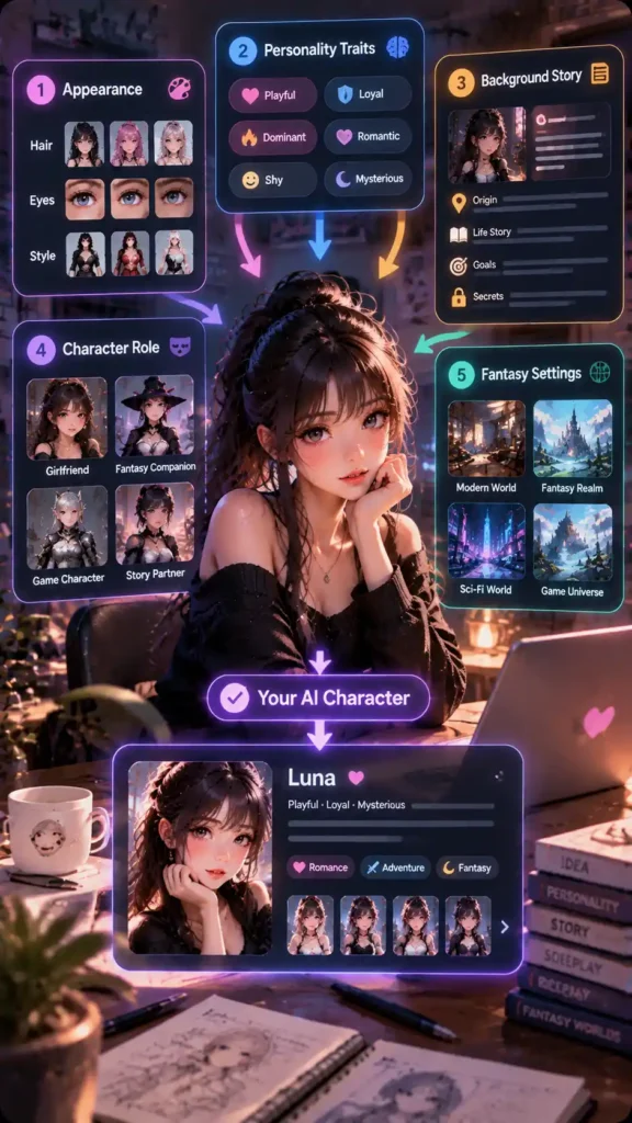 AI character builder creating custom fictional persona