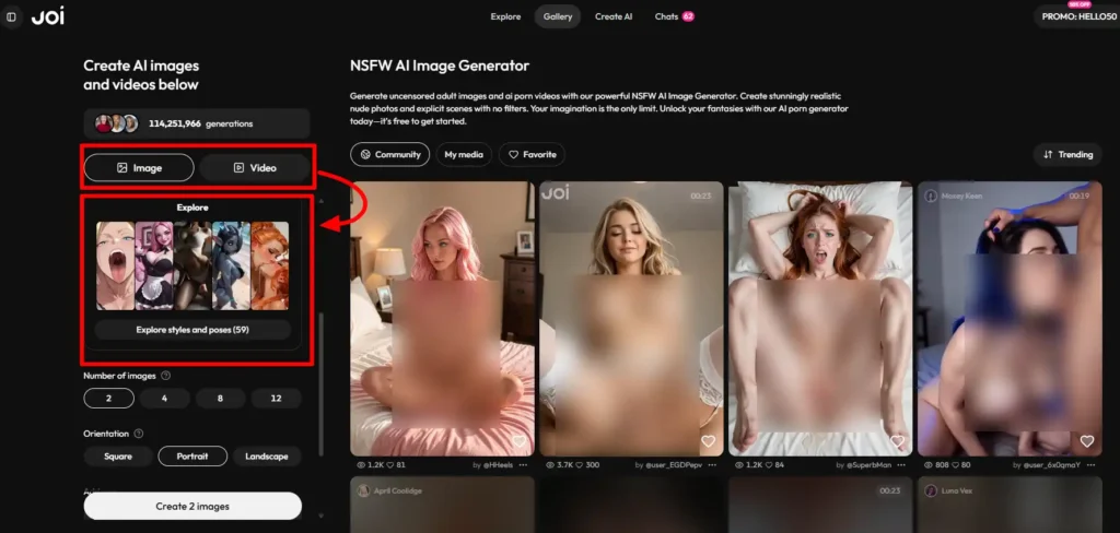 Joi AI Cartoon Porn generator Interface